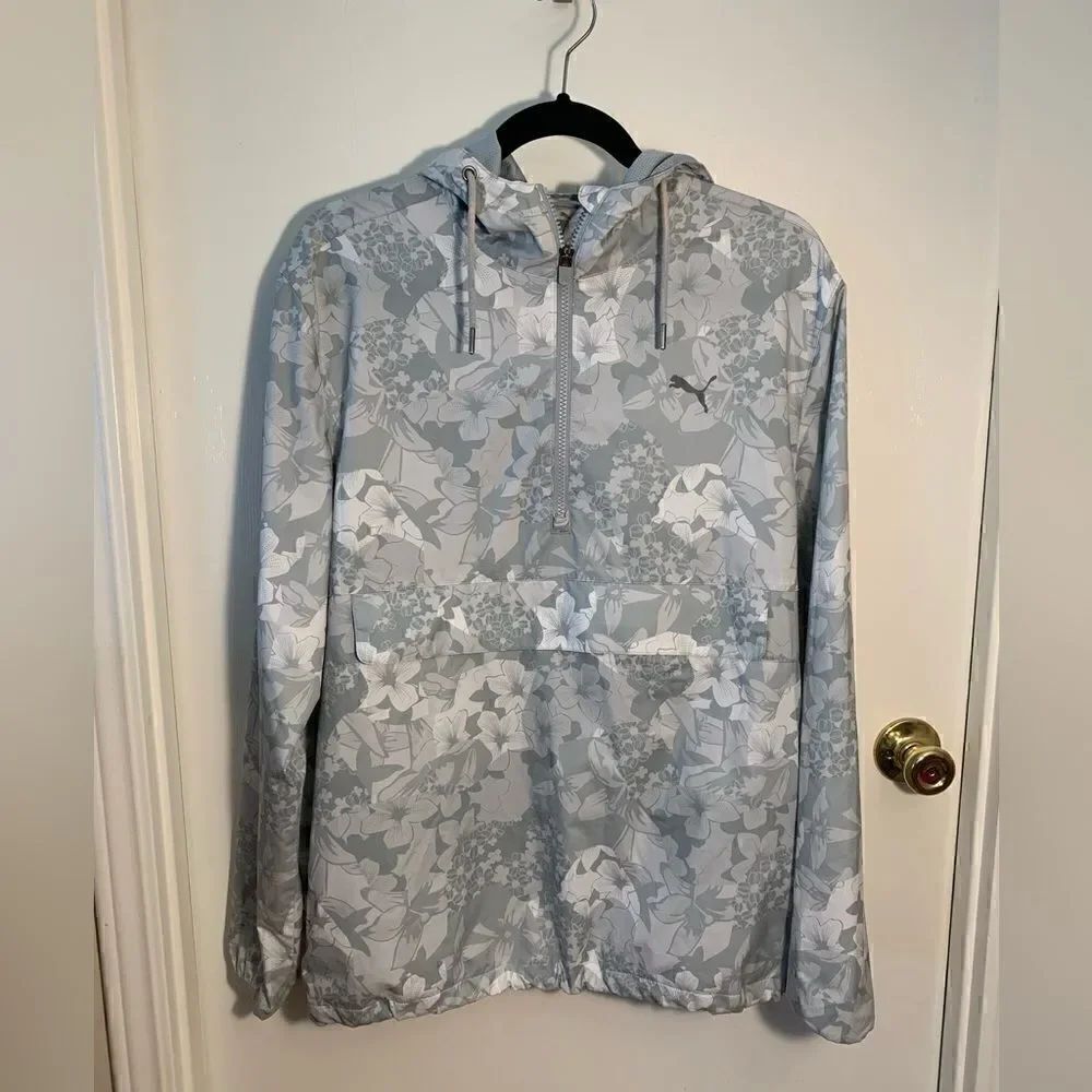 Puma EUC gray/lt green floral tournament mens shopback X puma golf jacket Sz Sm